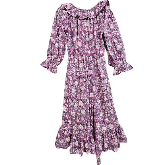 Nwot Mille Resort & Travel Lavender June Floral Longsleeve Ruffled Midi Dress - Picture 11 of 15